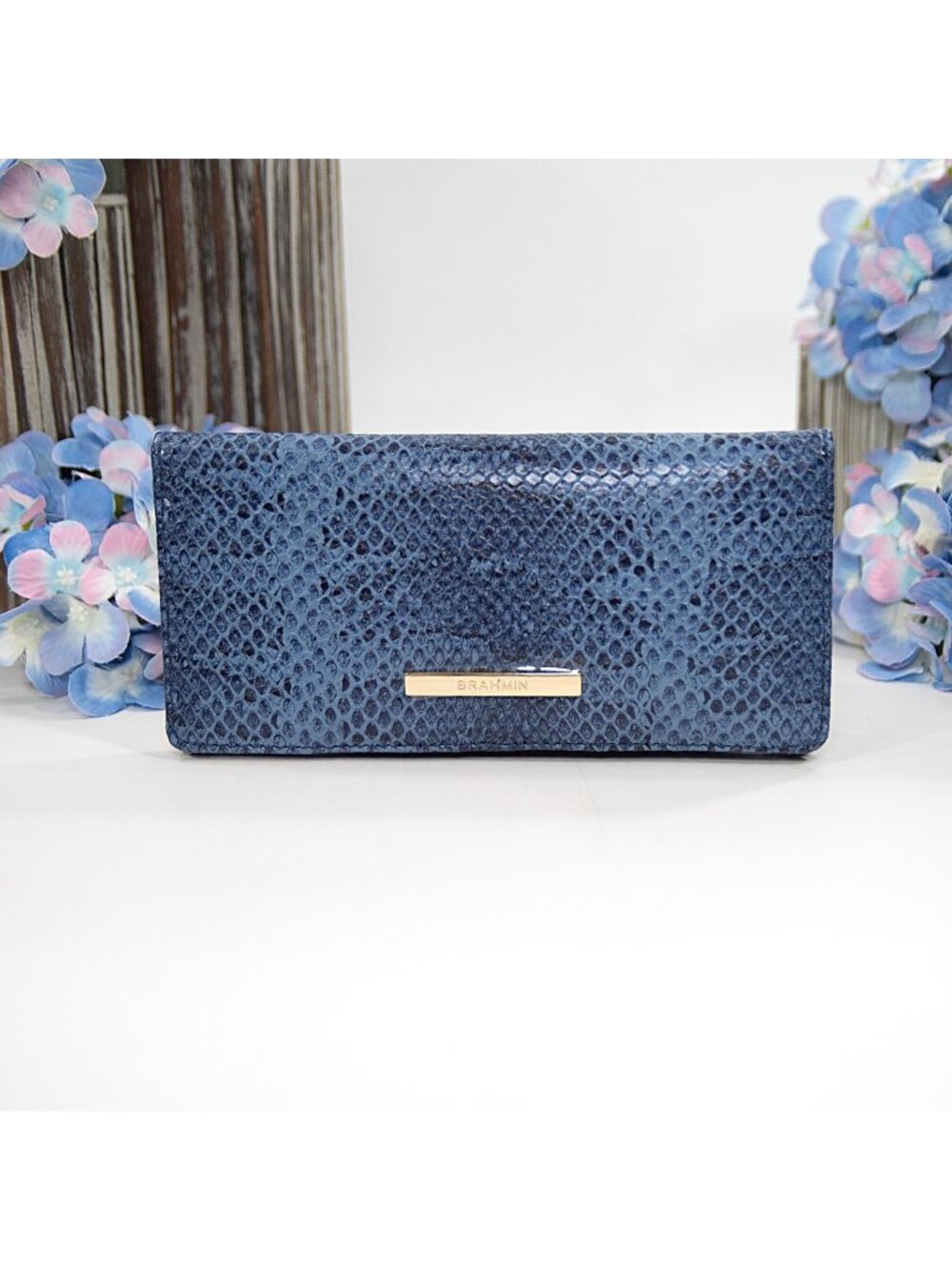 Brahmin Navy Blue Bonair Leather Ady Bifold Wallet NWT